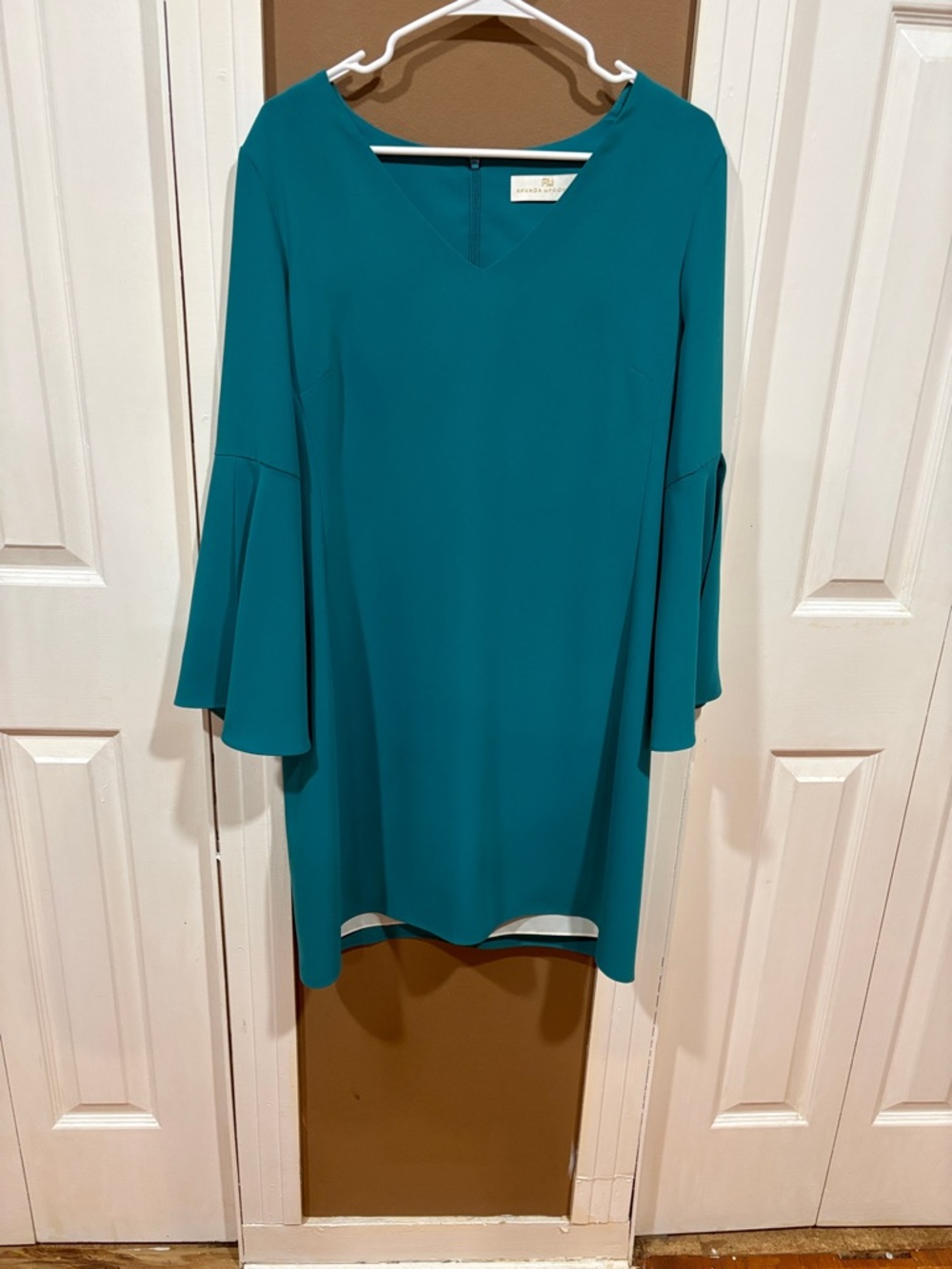 Teal V-Neck Bell Sleeve Shift Dress
